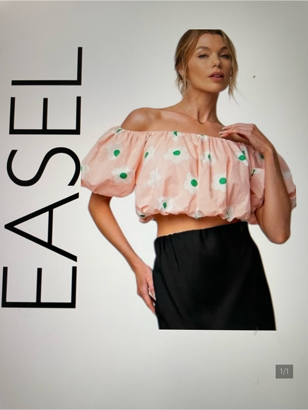 Peach Floral Puff-Sleeve Crop Top - Picture 14 of 16